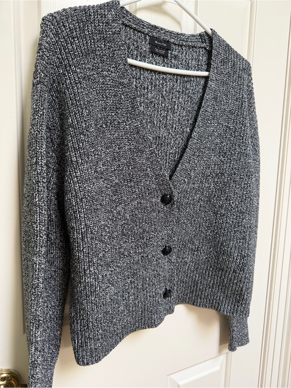 Massimo Dutti sz M oversize 3 button v-neck cardigan 100% cotton crest  b&w